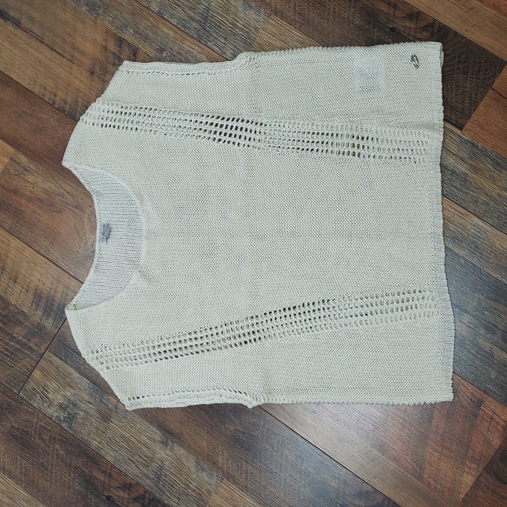 Guess White Sleeveless Knit Open Weave Sweater Top, Size Small